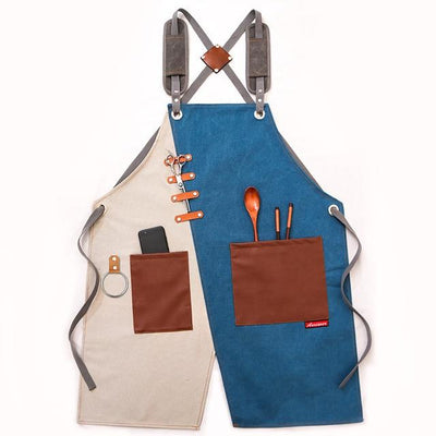 Tablier Professionnel de Cuisine Blanc et Bleu