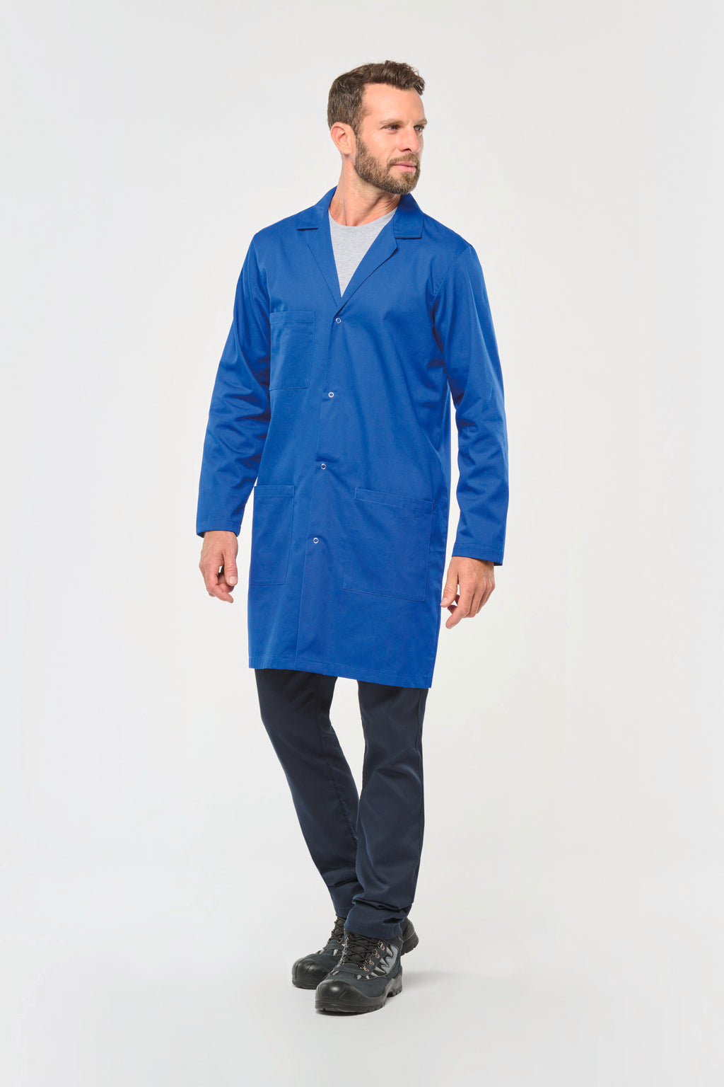 Blouse bleu de travail, bleu roi, photo portée