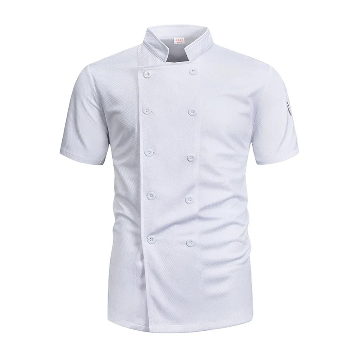 Blouse de cuisine croisée à manches courtes, tissu ajouré, blanc, de face