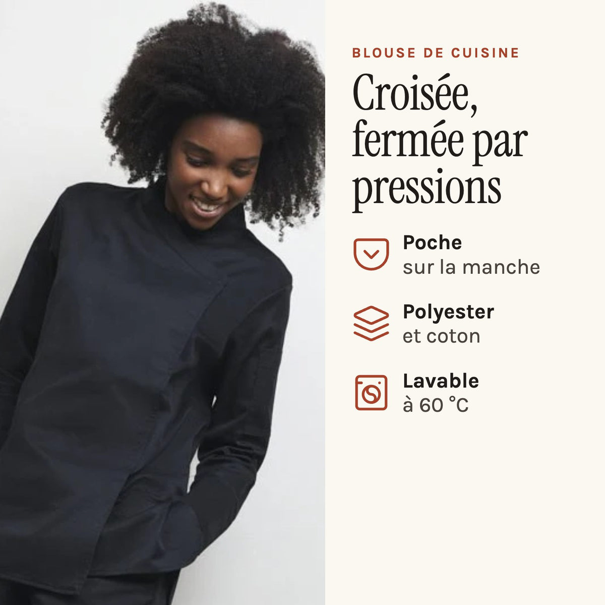 Kochjacke Damen, Schwarz, getragen