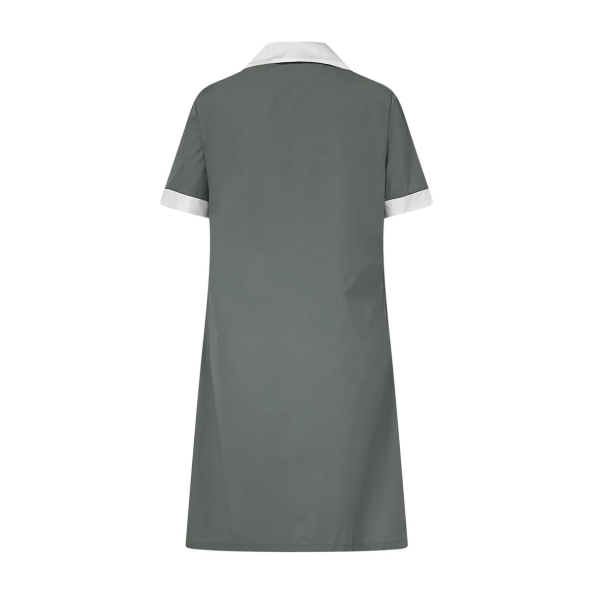Blouse de travail femme de ménage, boutonnée, à col contrasté, grise, vue de dos