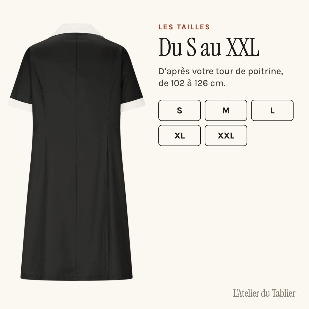 Blouse de travail femme de ménage, boutonnée, à col contrasté, les tailles