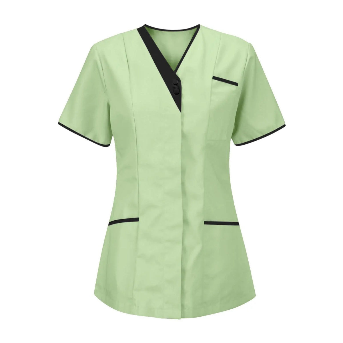 Blouse esthéticienne col V bicolore, seule ou avec son pantalon, vert clair, tunique seule