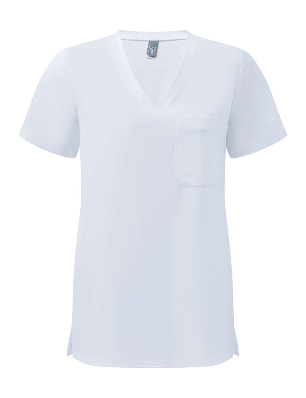 Blouse femme de travail col V, blanc, de face