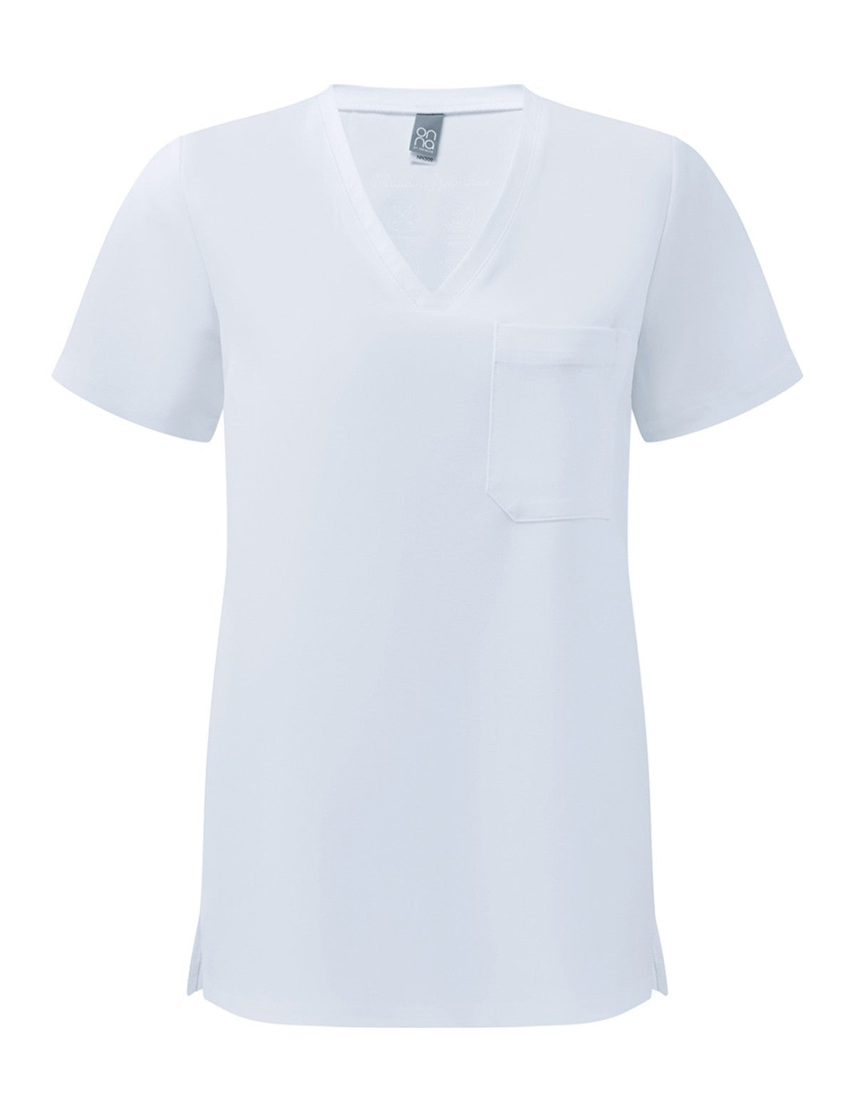 Blouse femme de travail col V, blanc, de face