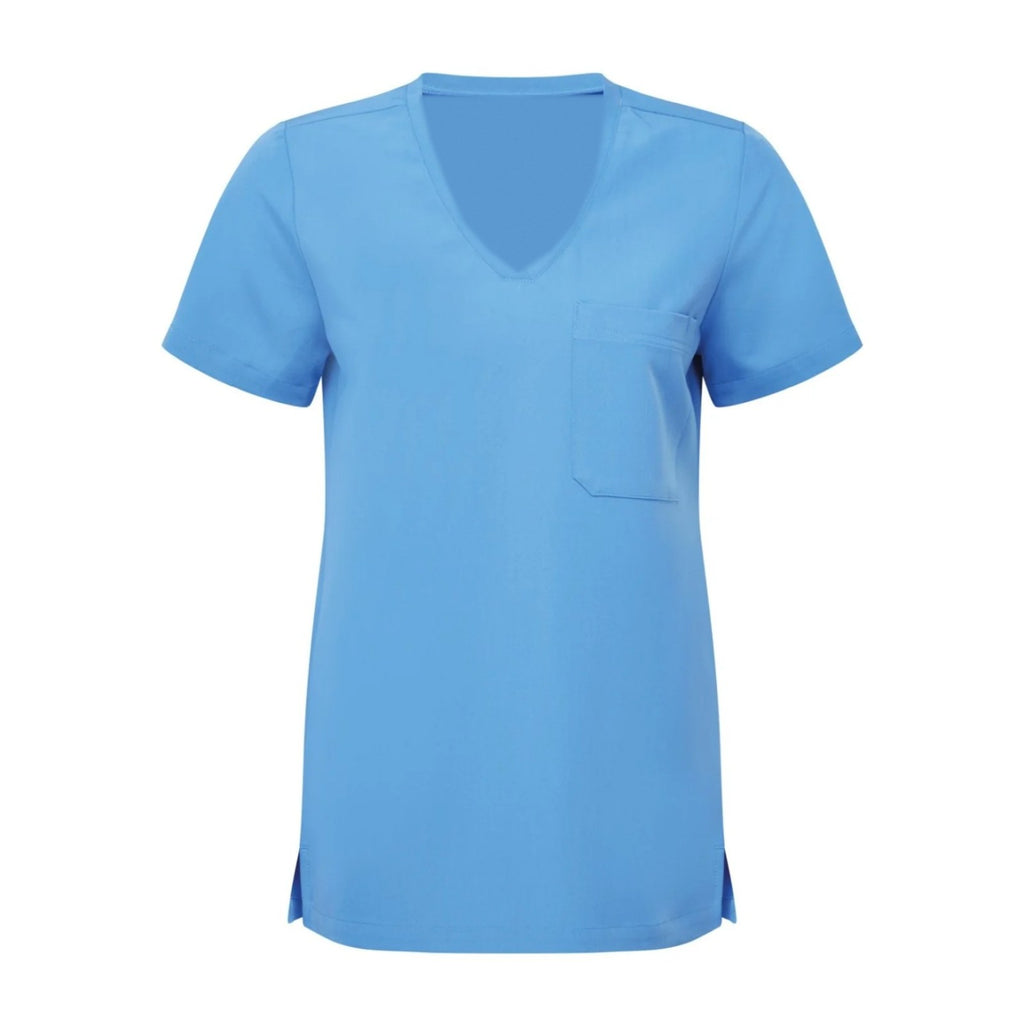Arbeitskittel Damen mit V-Ausschnitt, Himmelblau, Vorderansicht