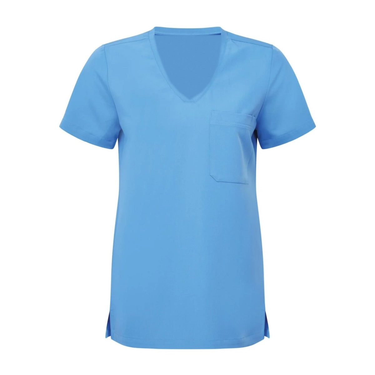 Arbeitskittel Damen mit V-Ausschnitt, Himmelblau, Vorderansicht