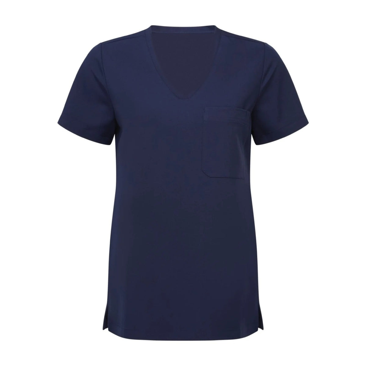 Arbeitskittel Damen mit V-Ausschnitt, Marineblau, Vorderansicht