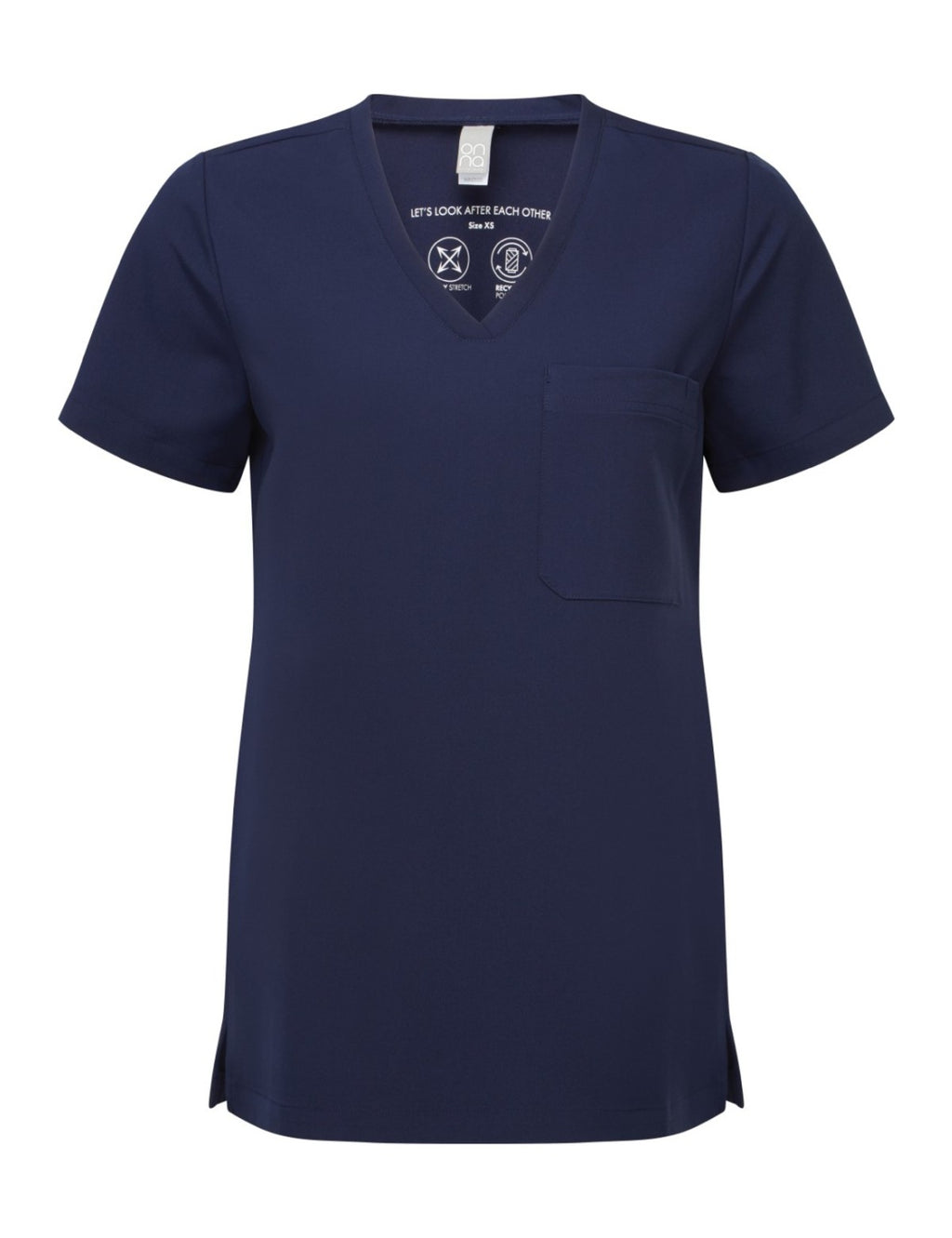 Blouse femme de travail col V, bleu marine, de face