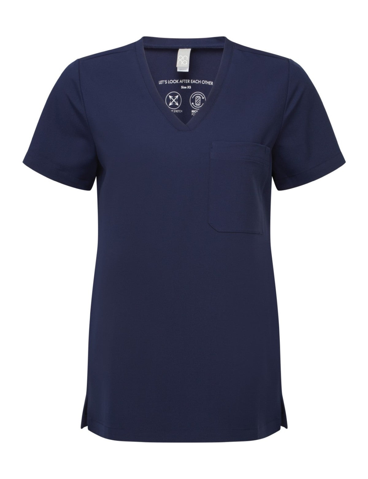 Blouse femme de travail col V, bleu marine, de face