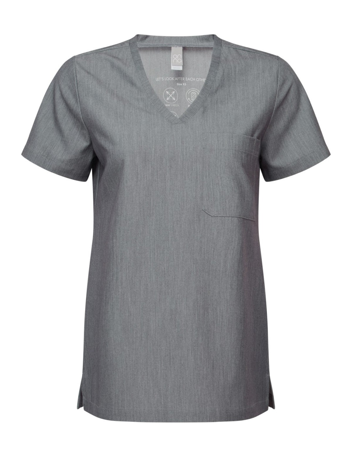 Blouse femme de travail col V, gris, de face
