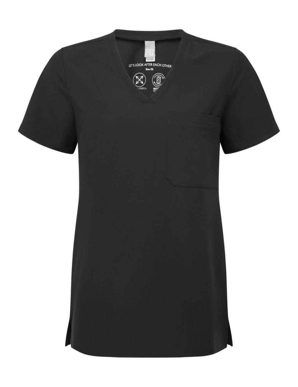 Blouse femme de travail col V, noir, de face
