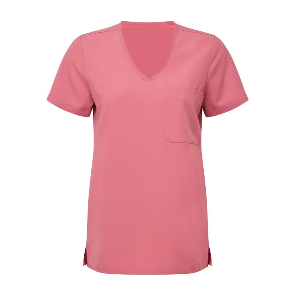 Arbeitskittel Damen mit V-Ausschnitt, Rosa, Vorderansicht