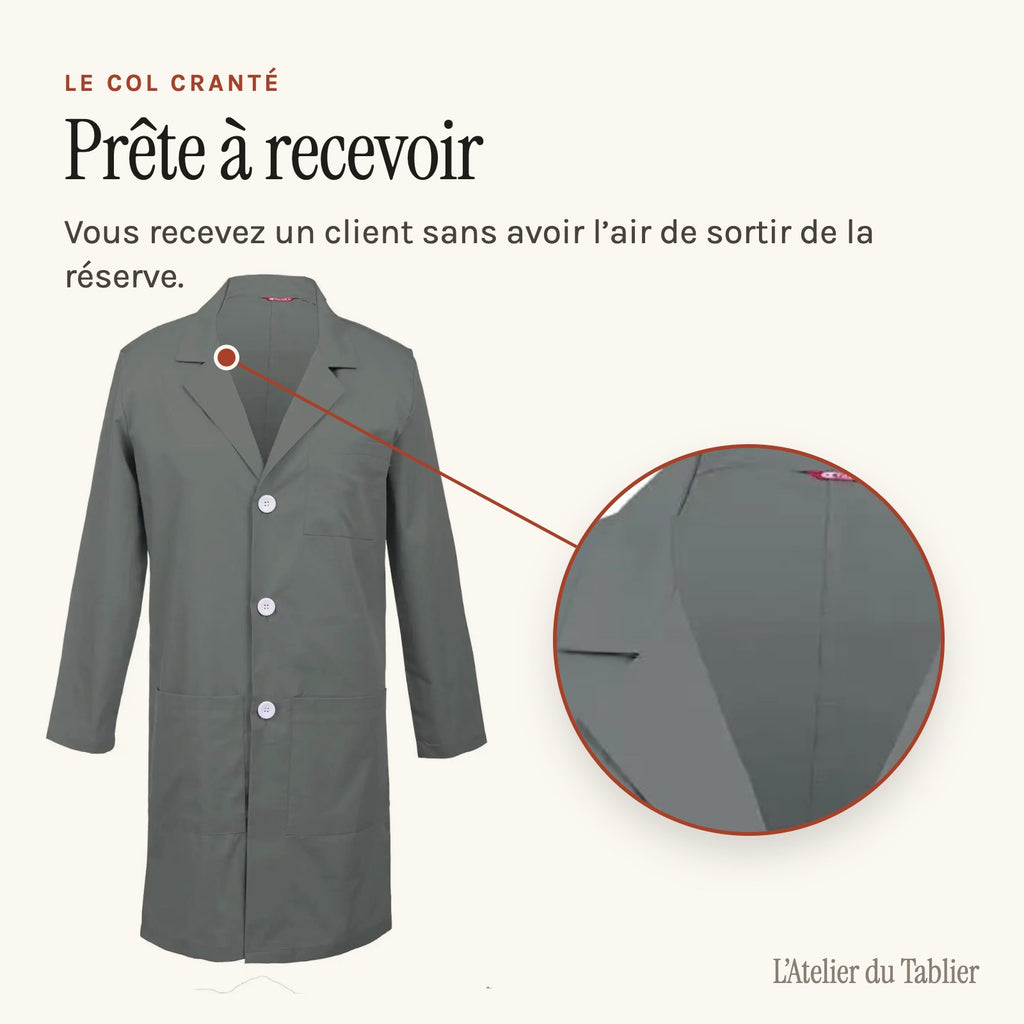 Blouse grise longue à manches longues, col cranté, col cranté