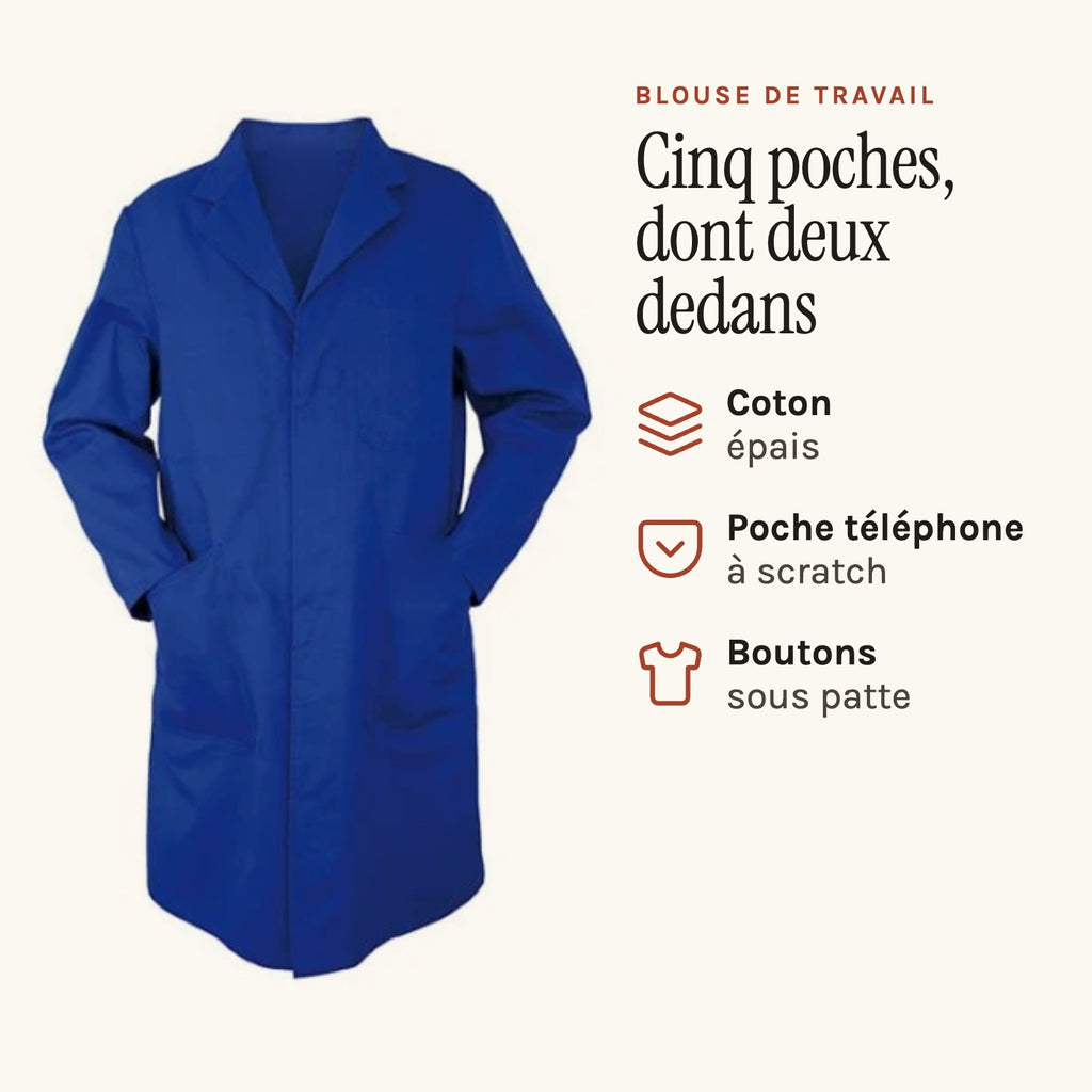 Blouse homme en coton épais, bleu roi