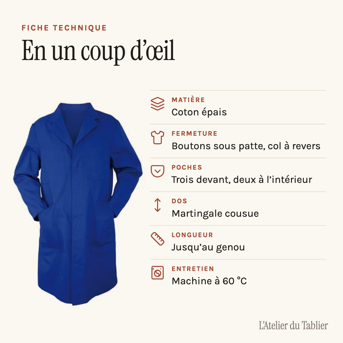 Blouse homme en coton épais, fiche technique