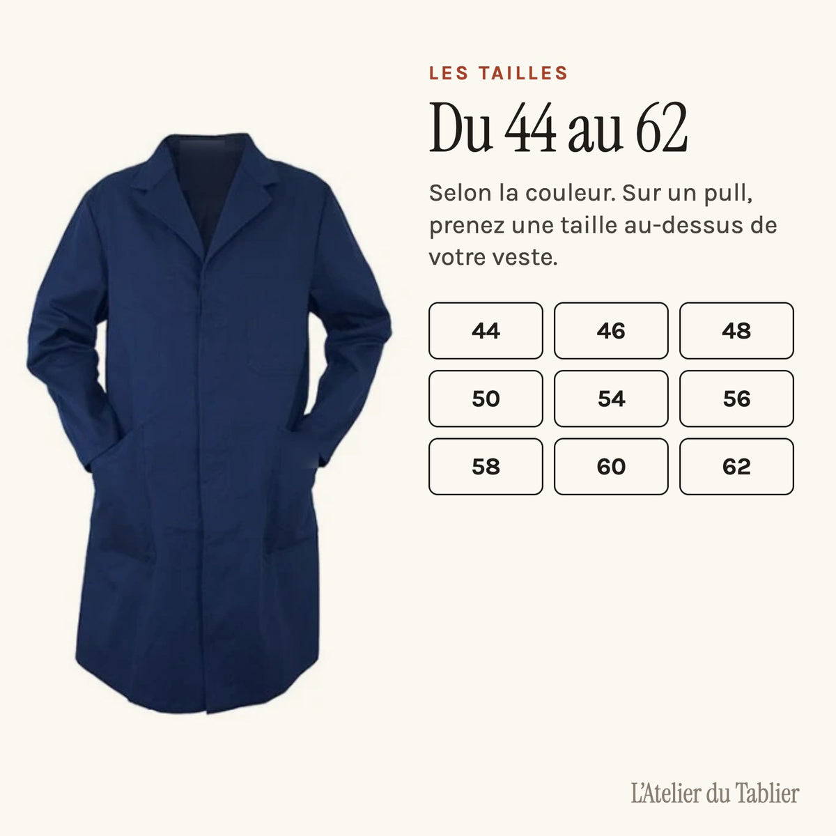 Blouse homme en coton épais, les tailles