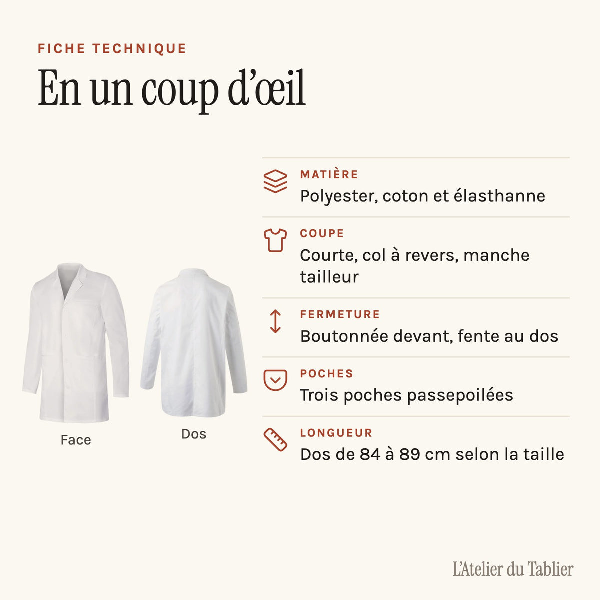 Arztkittel Herren Weiß, technisches Datenblatt