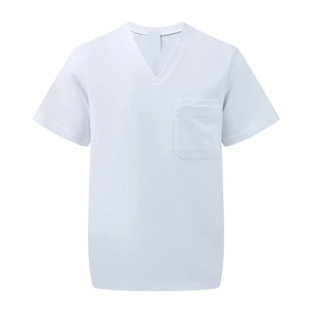 Men's V-neck medical tunic, white, front view