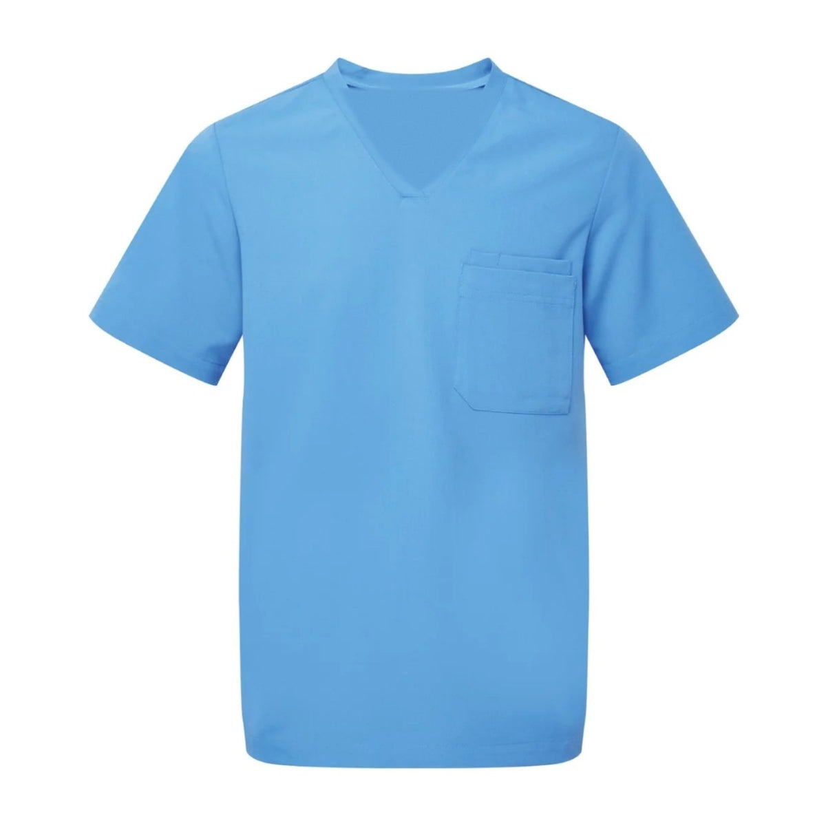 Men's V-neck medical tunic, sky blue, front view
