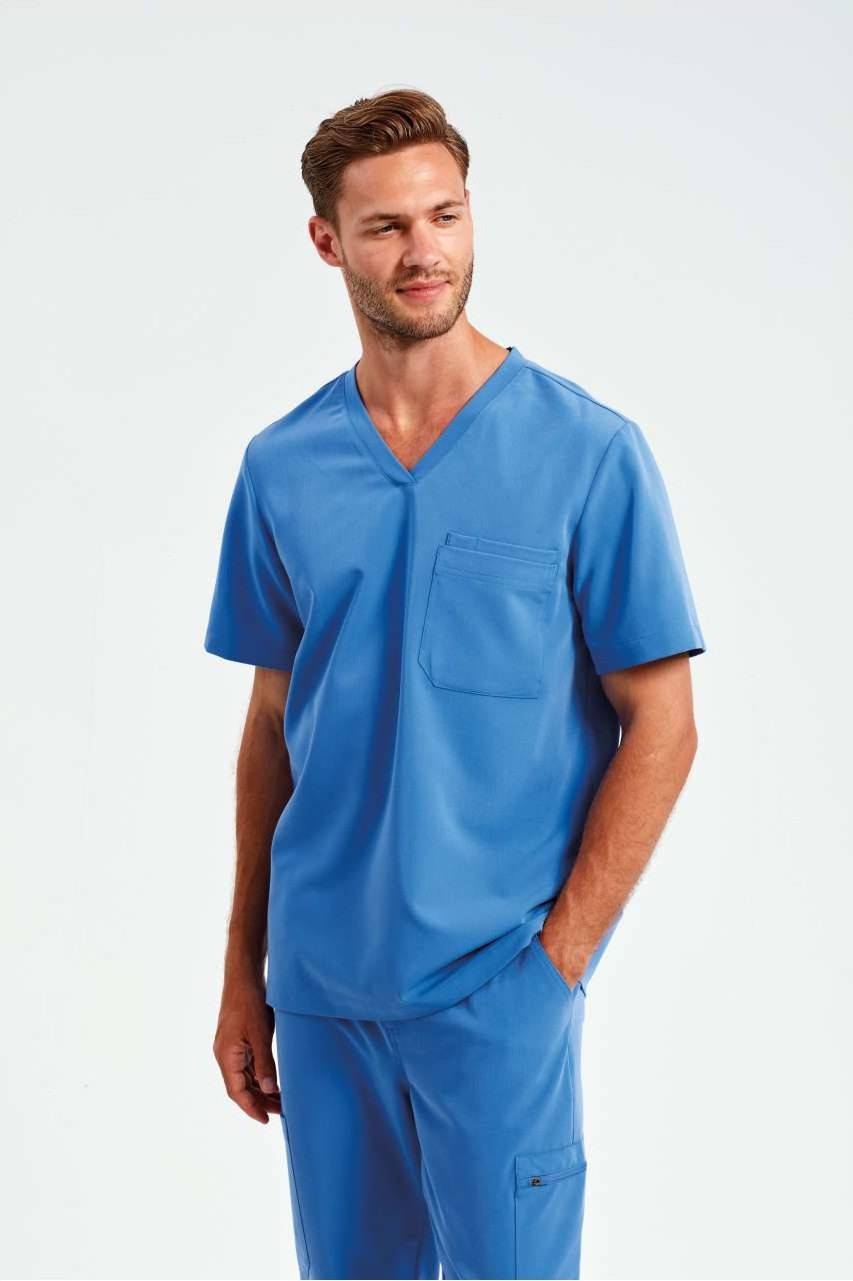 Blouse médicale homme col V, bleu ciel, photo portée