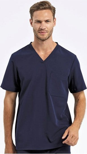 Blouse médicale homme col V, bleu marine, photo portée