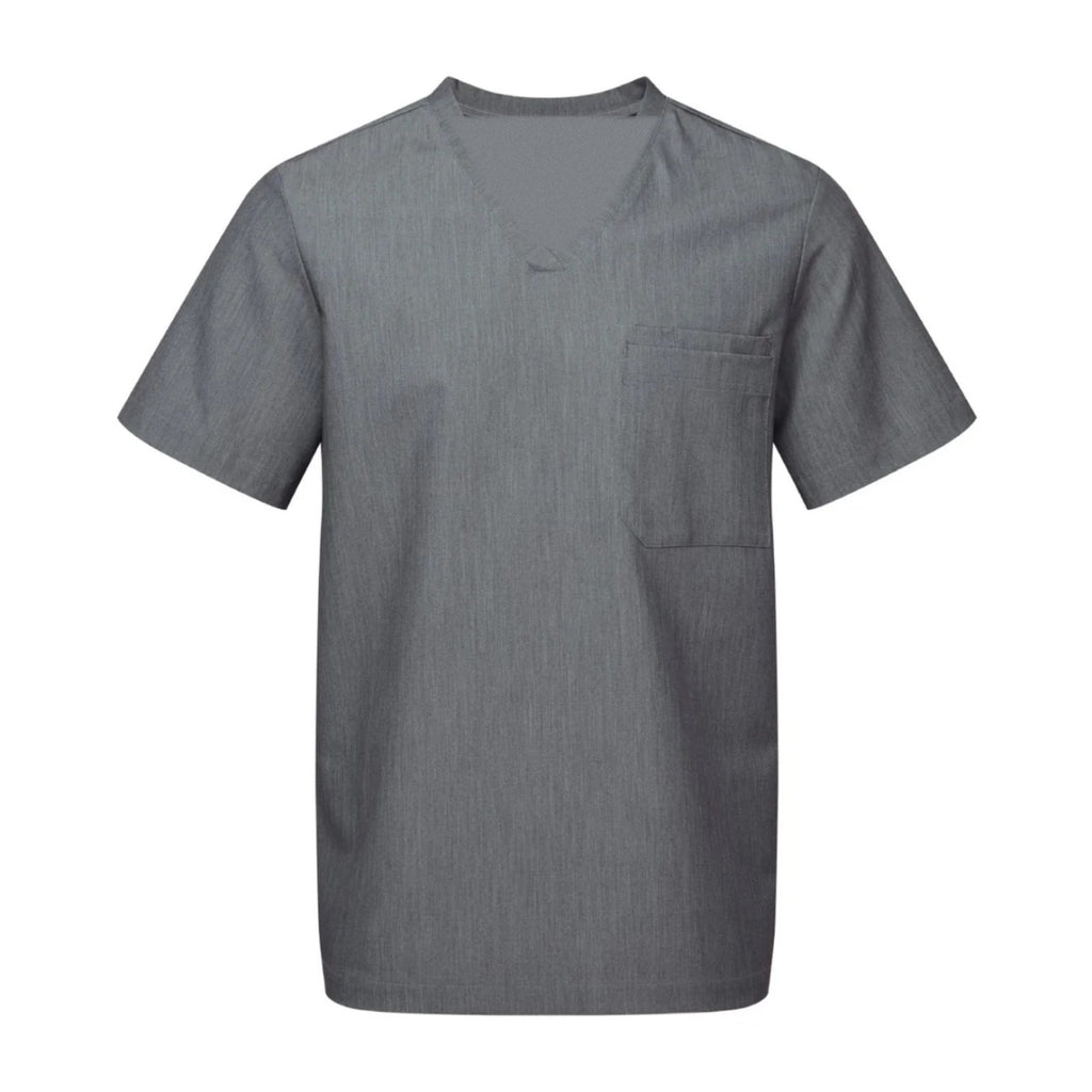 Men's V-neck medical tunic, grey, front view