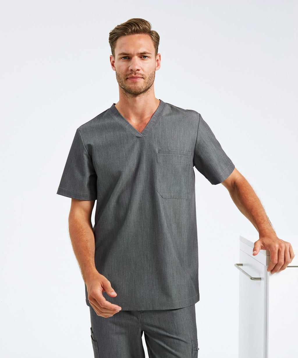 Blouse médicale homme col V, gris, photo portée