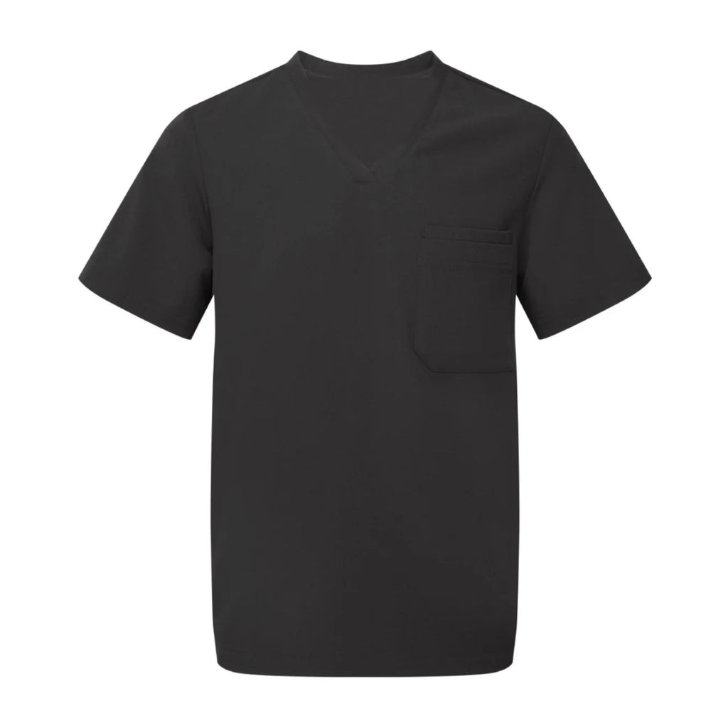 Men's V-neck medical tunic, black, front view