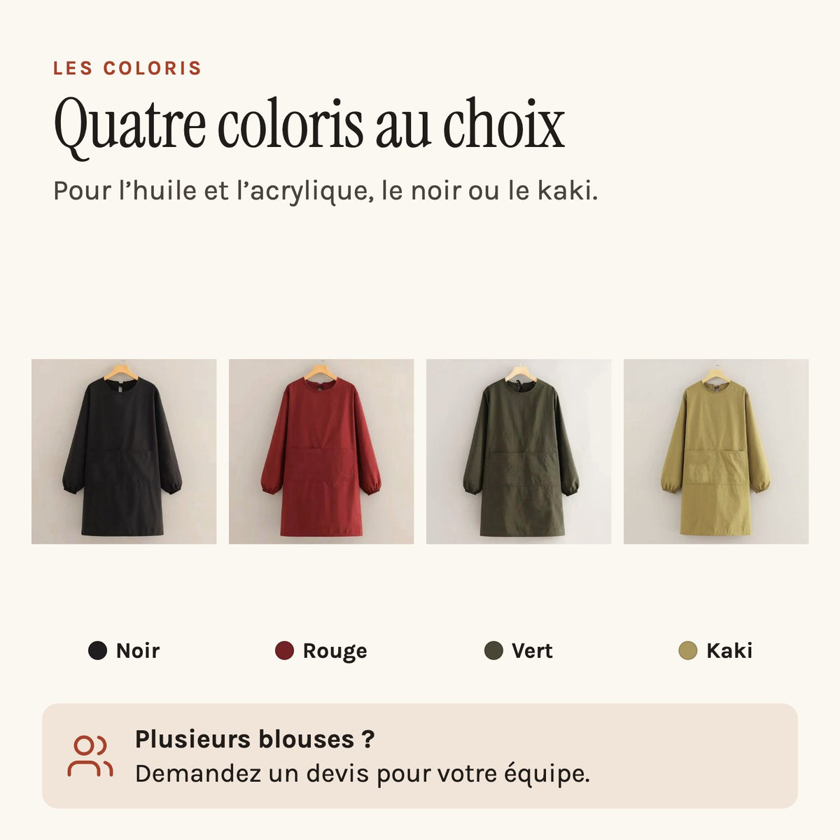 Blouse peintre à manches longues, nouée dans le dos, les quatre coloris