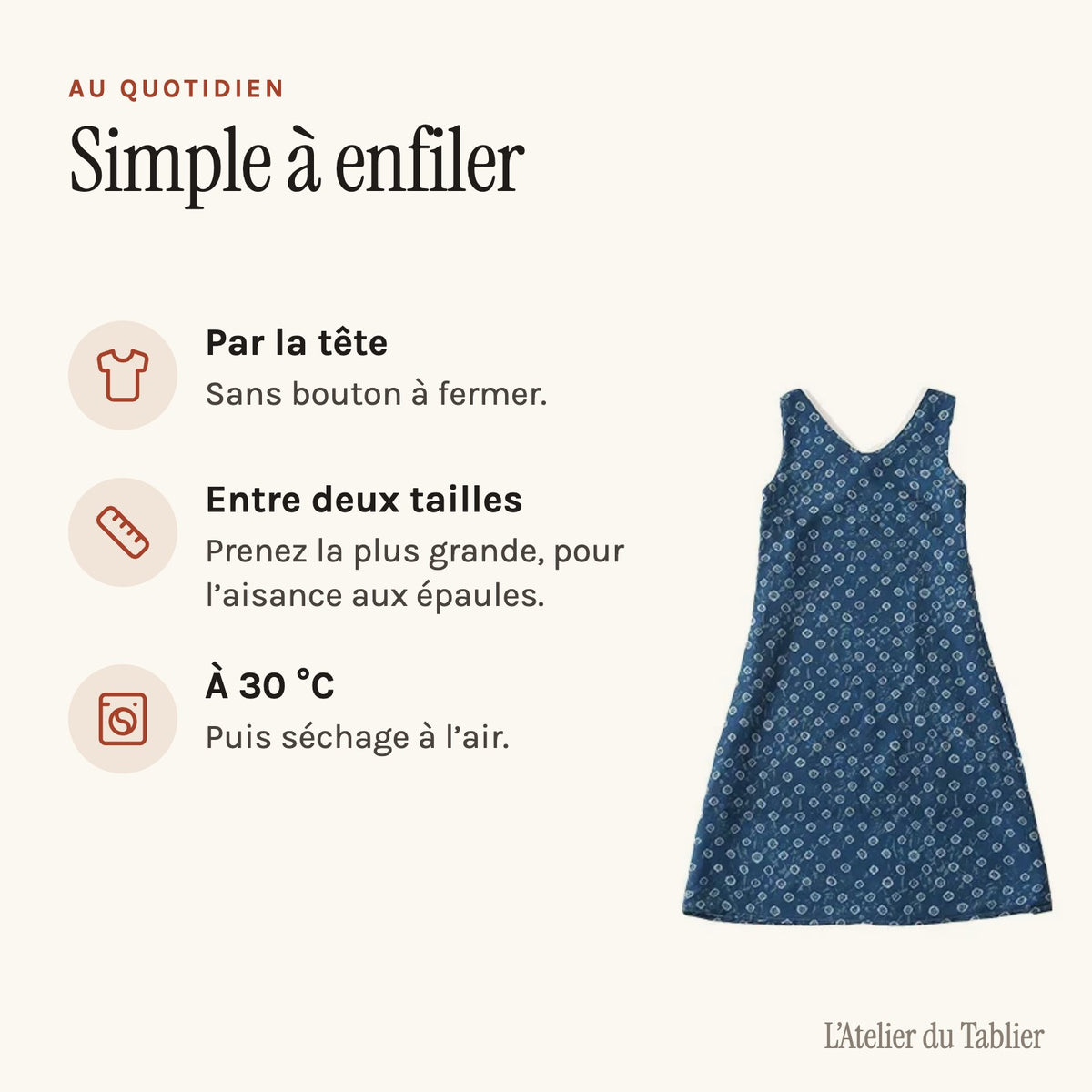 Blouse tablier grand-mère sans manches, simple à enfiler