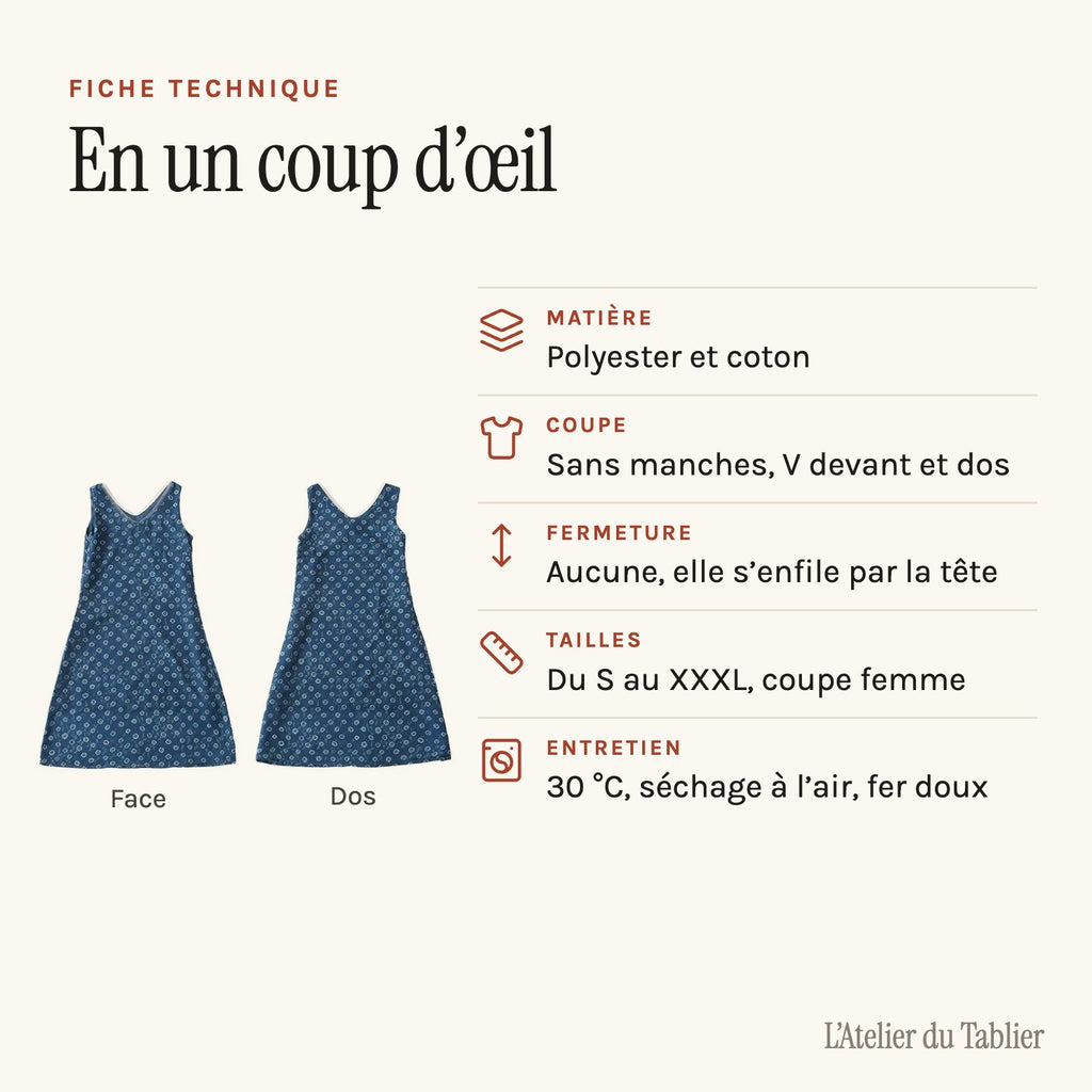 Blouse tablier grand-mère sans manches, fiche technique