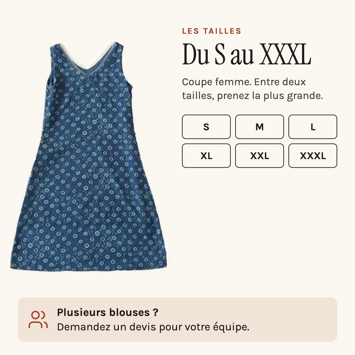 Blouse tablier grand-mère sans manches, les tailles