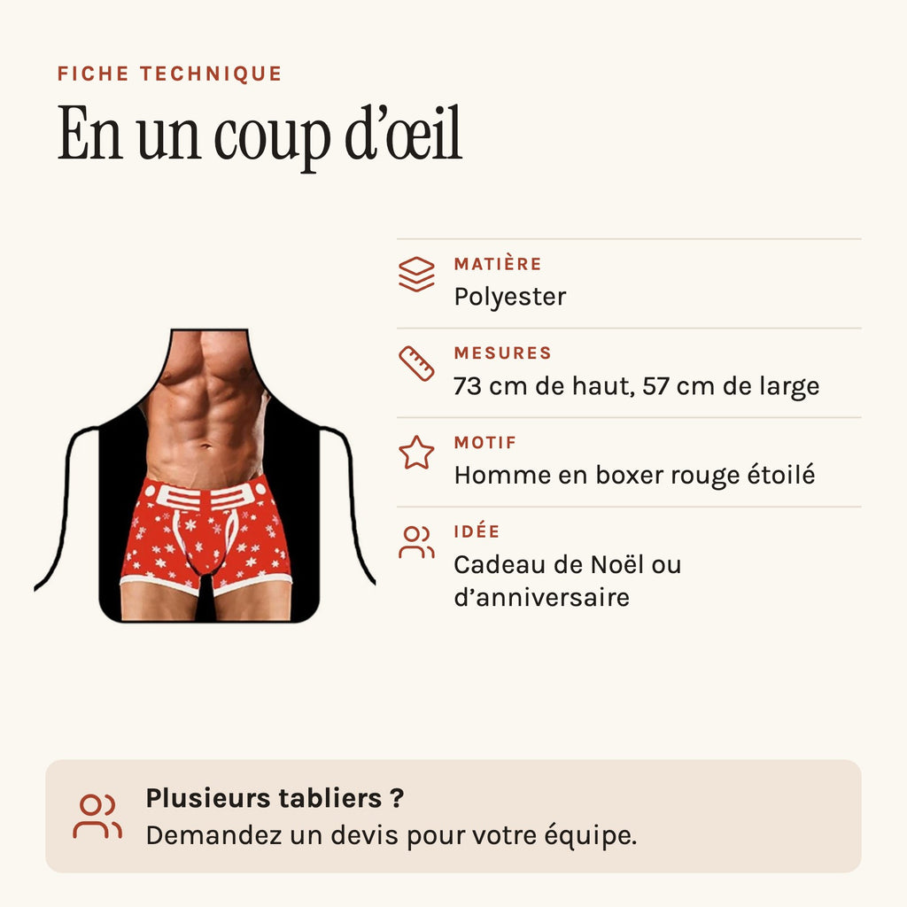 Tablier de cuisine homme nu, fiche technique