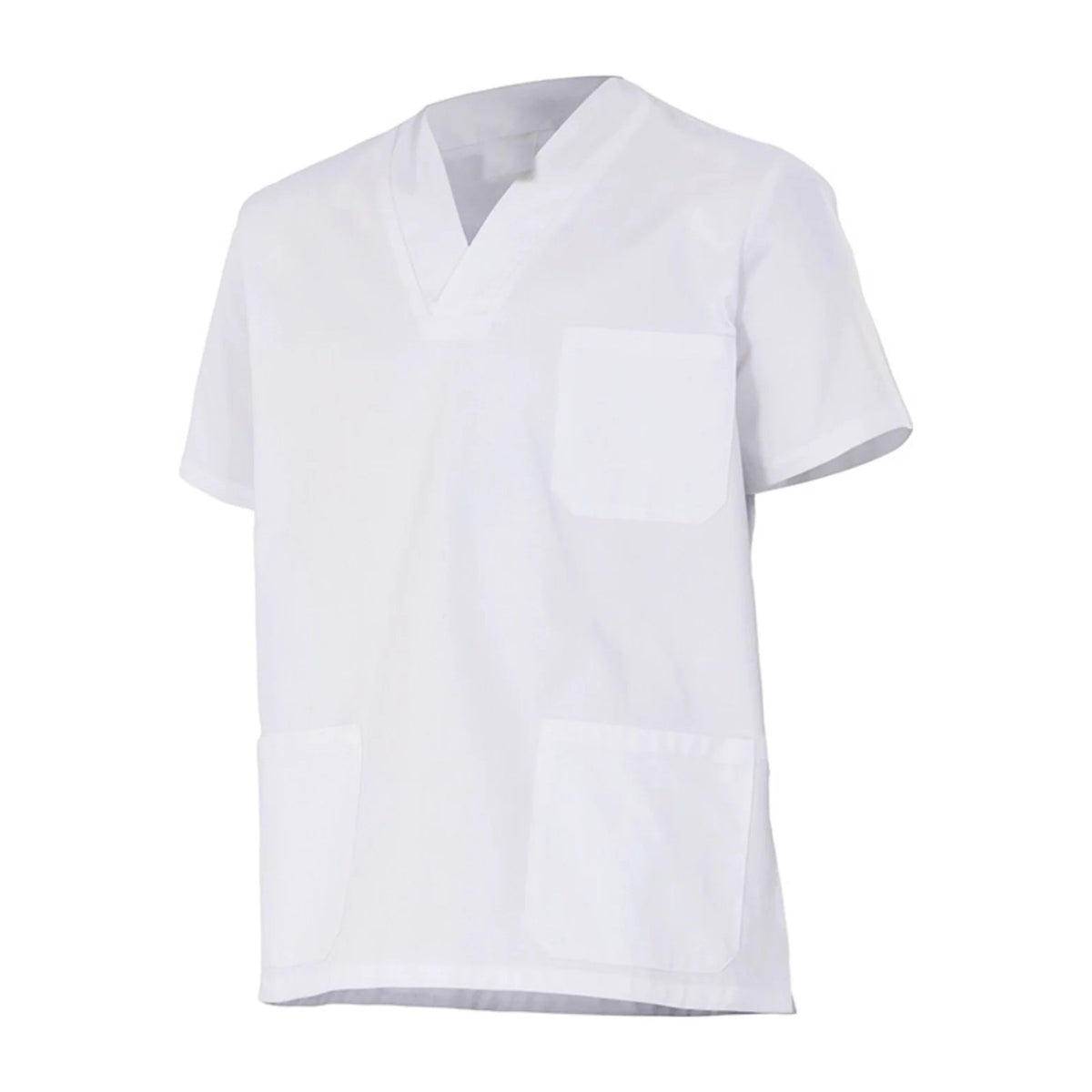Blouse infirmière col V, blanc, de face