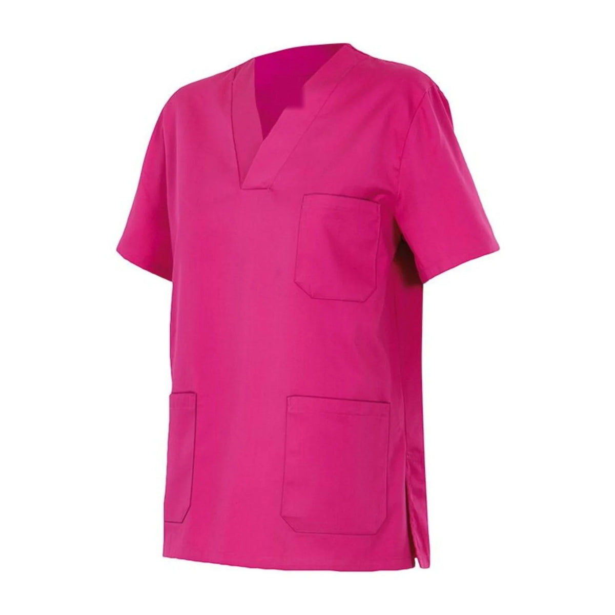 Casaca de enfermera de cuello de pico, fucsia, vista frontal