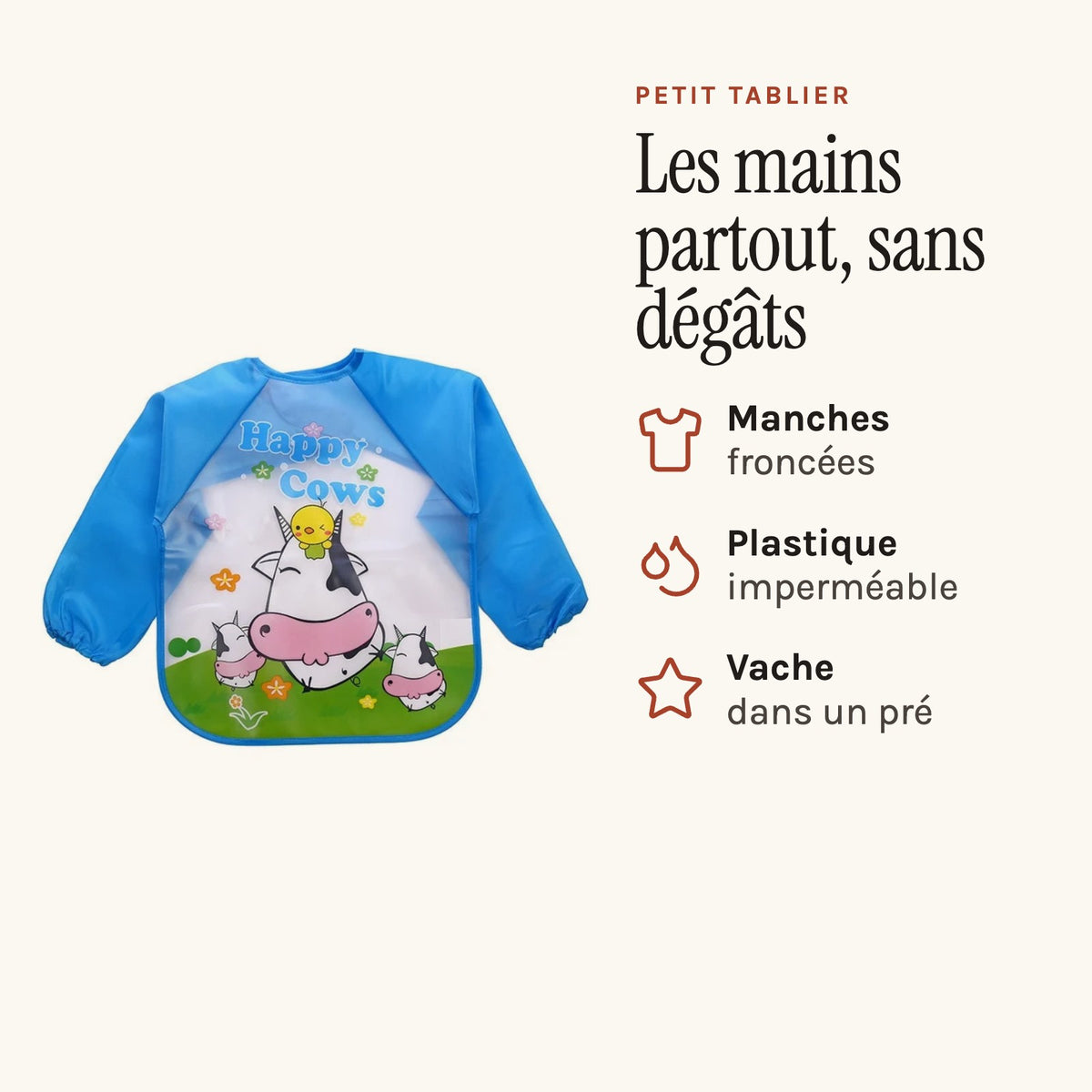 Petit tablier bleu à manches, plastique imperméable