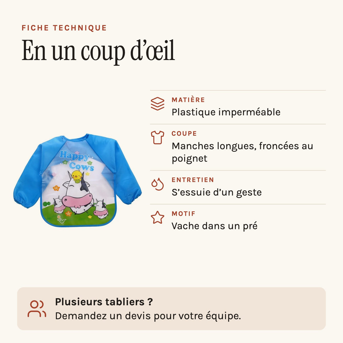 Petit tablier bleu à manches, fiche technique
