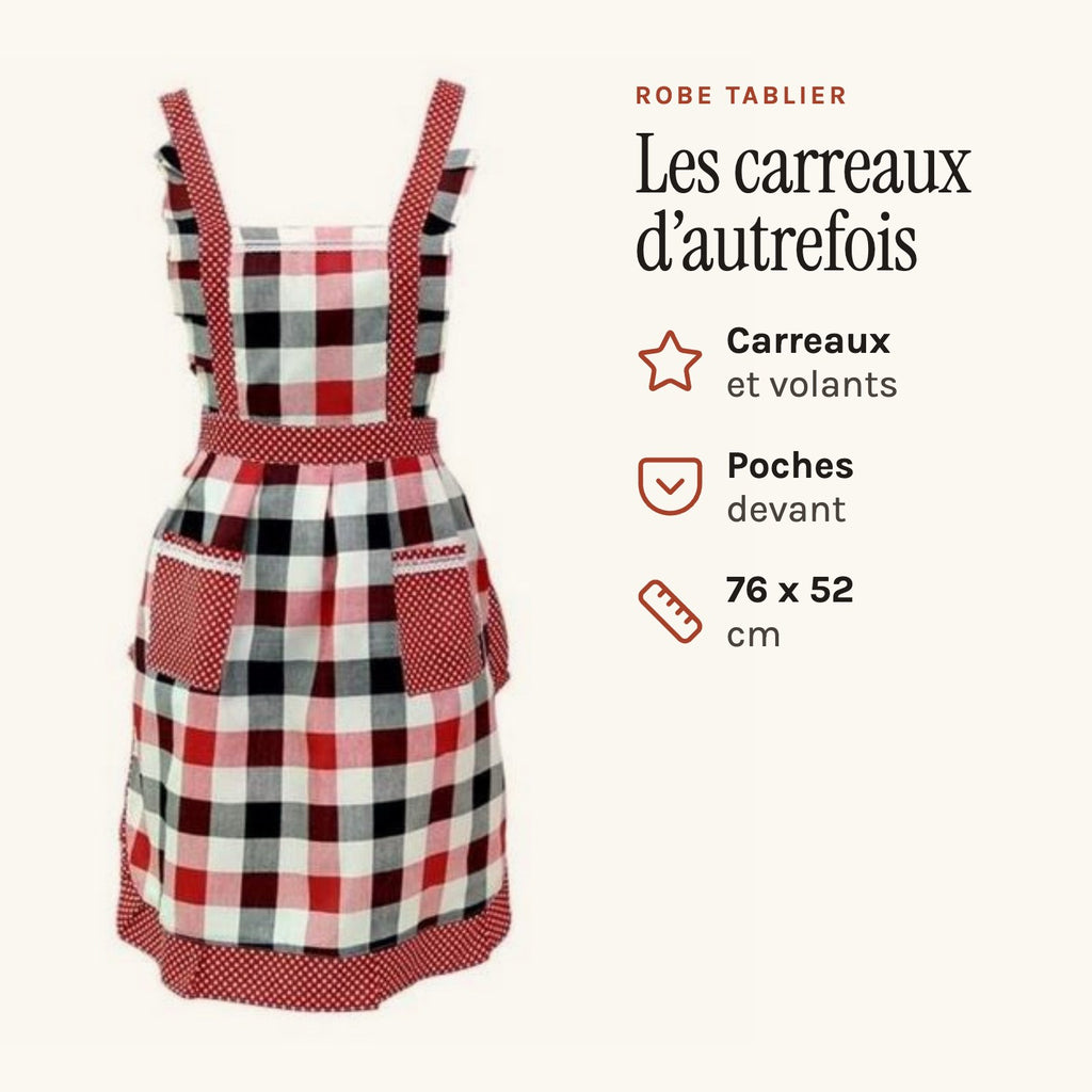 Schürzenkleid für Damen, rot kariert, getragen