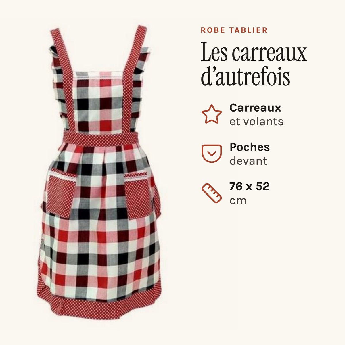 Schürzenkleid für Damen, rot kariert, getragen