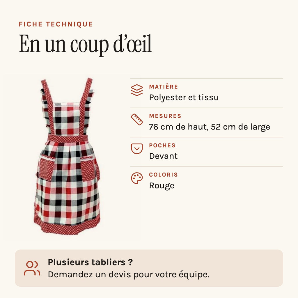 Schürzenkleid für Damen, rot kariert, technisches Datenblatt