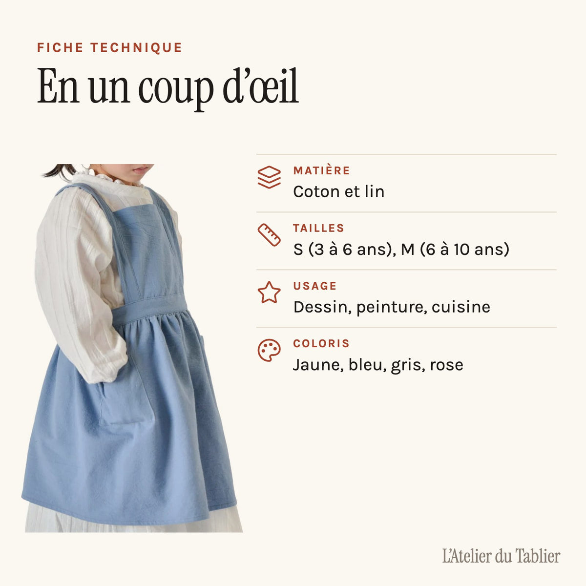 Kinderschürze für Mädchen, technisches Datenblatt