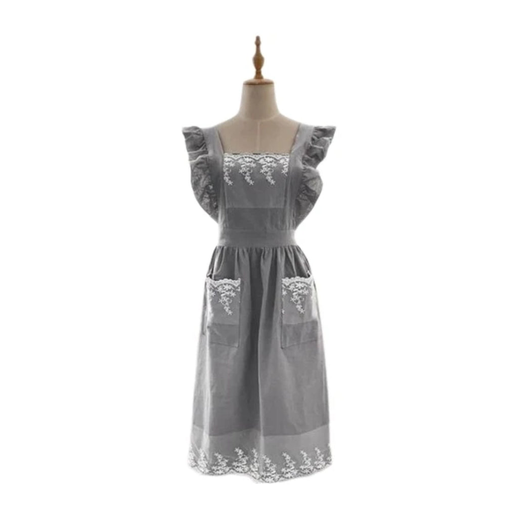 Schürzenkleid aus Spitze, Grau