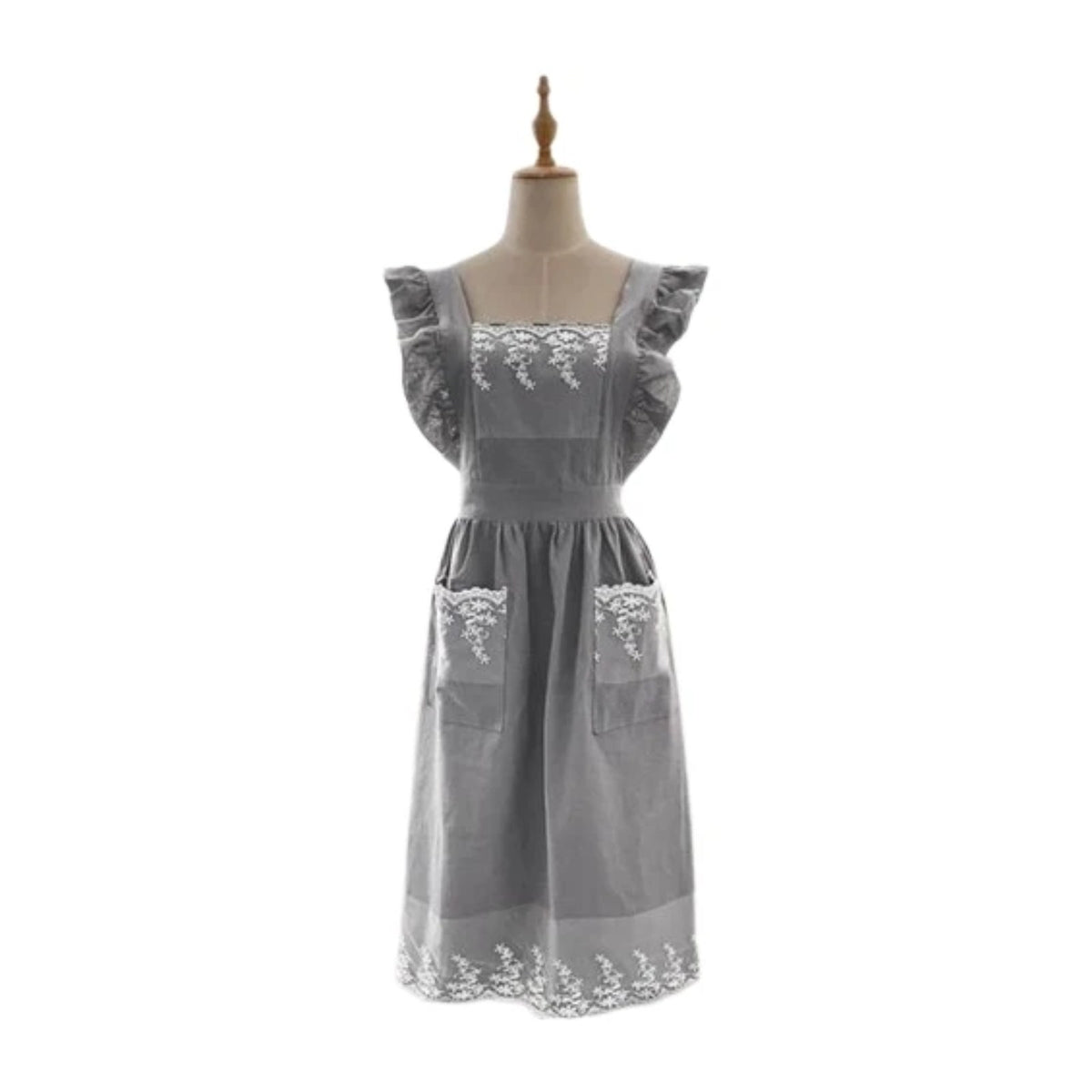 Schürzenkleid aus Spitze, Grau
