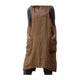 Japanisches Schürzenkleid, Khaki, getragen