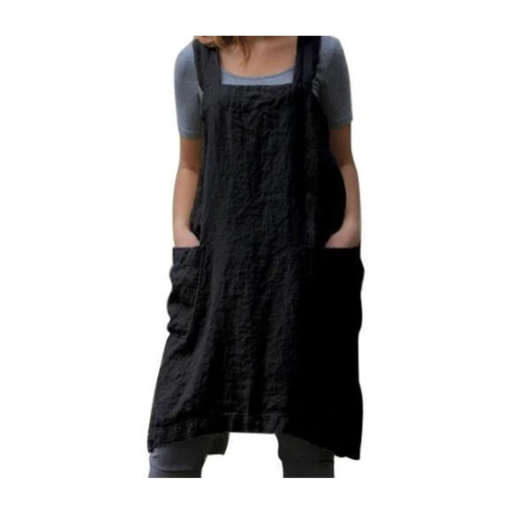 Japanisches Schürzenkleid, Schwarz, getragen