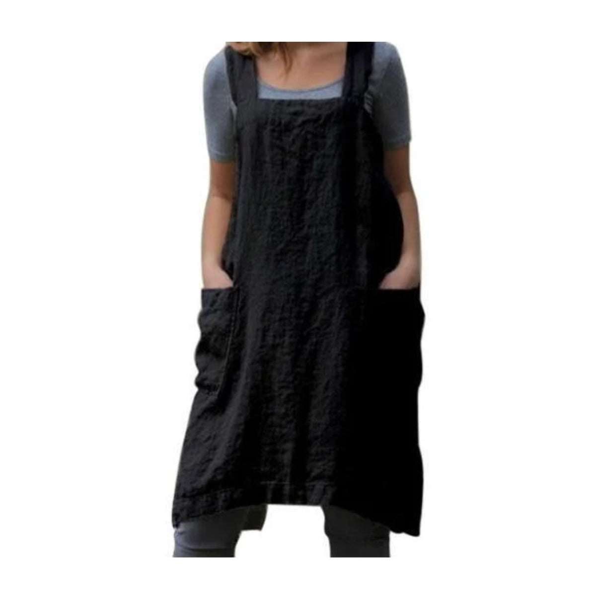 Japanisches Schürzenkleid, Schwarz, getragen
