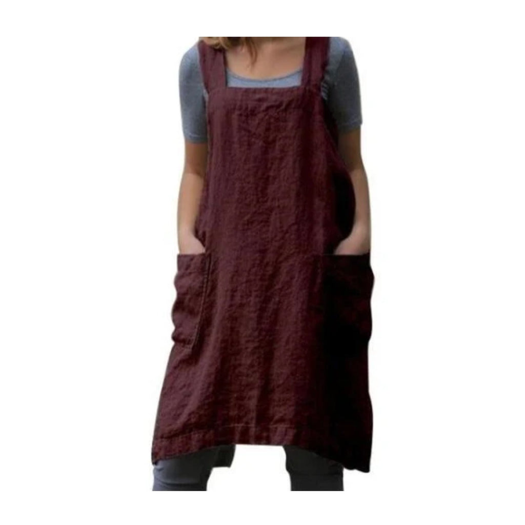 Japanisches Schürzenkleid, Rot, getragen
