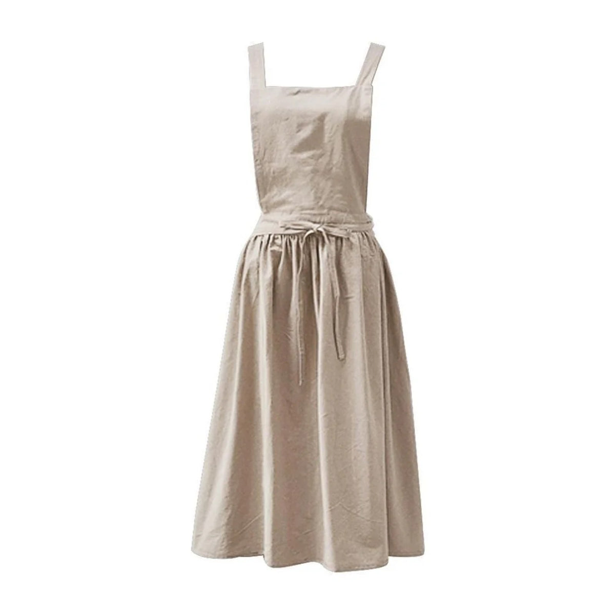 Japanisches Schürzenkleid mit Gürtel, Beige