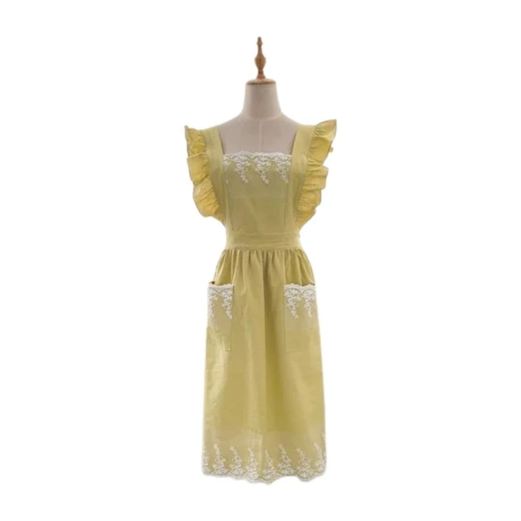 Schürzenkleid aus Spitze, Gelb